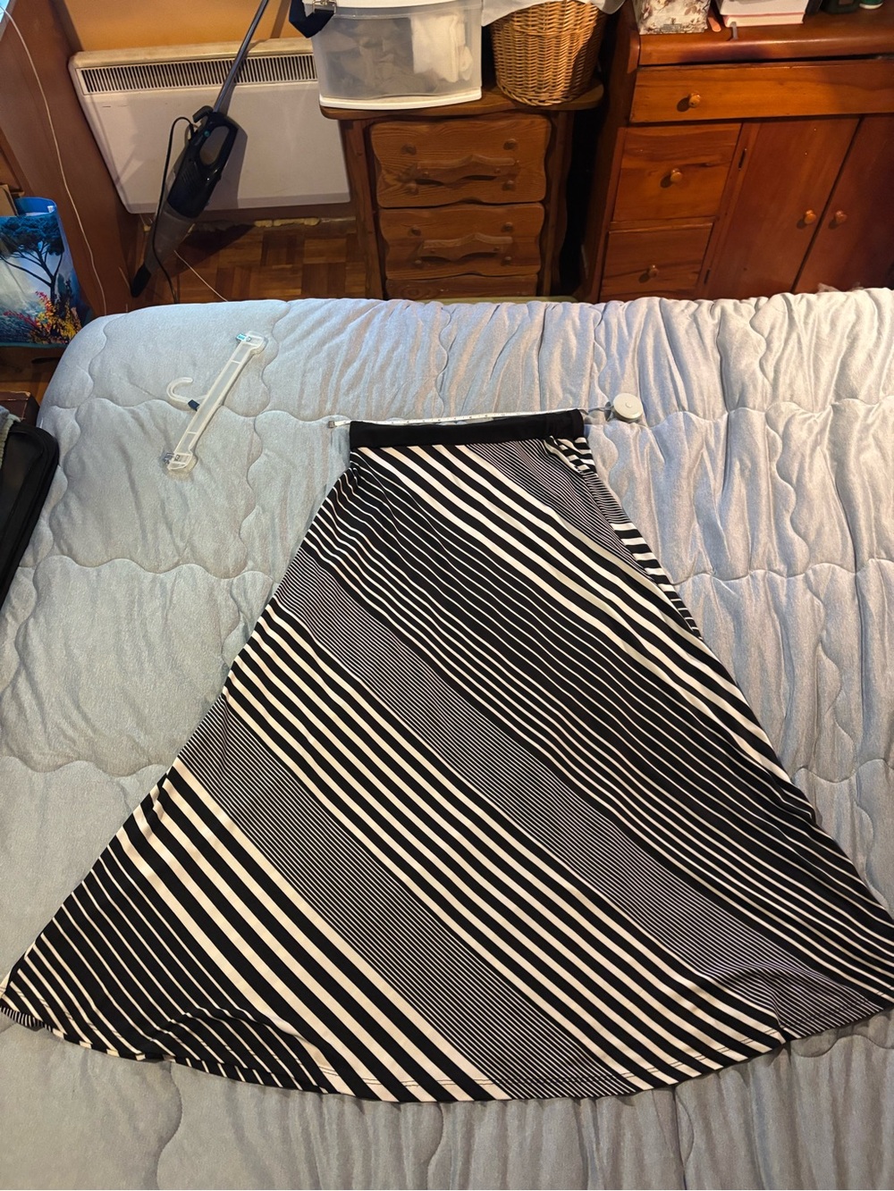 Striped Black and White Maxi Skirt - Women’s A-Line Flare
